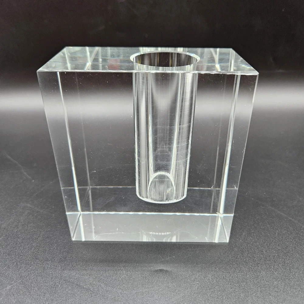 Vintage MCM Clear Crystal Block Bud Vase Heavy Minimalist Propagation Decor